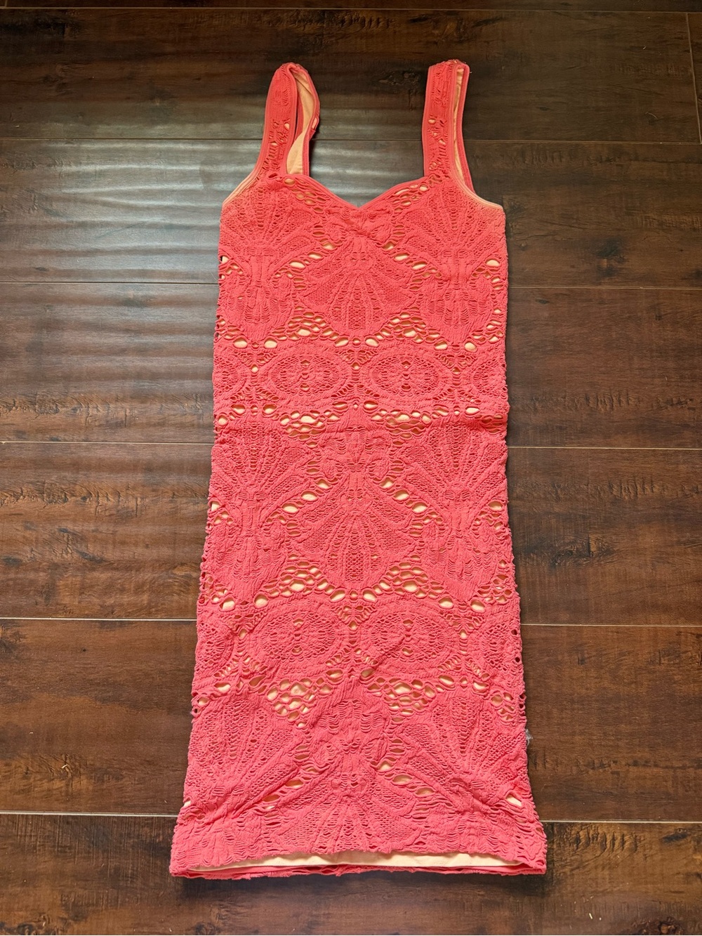 Sleeveless Coral Crochet Midi Dress